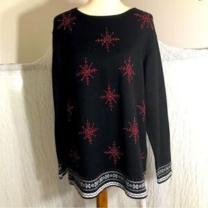August Max Snowflakes Embroidered Sweater Top Woman Size 1X